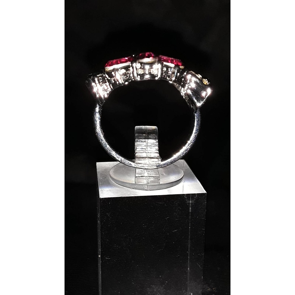 NIB Sz 10 Rubellite Emerald Opal Silver Christmas Cocktail Stmt Ring - Picture 4 of 7